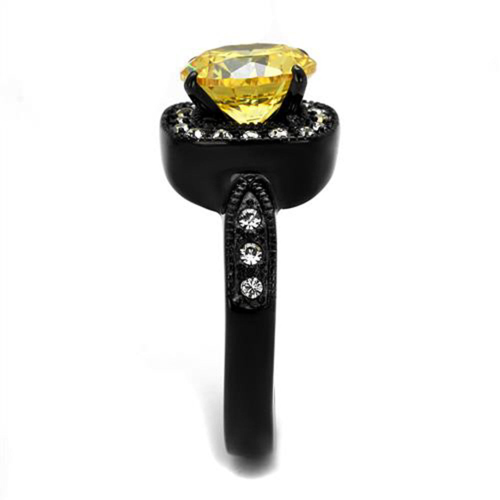 ARTK2208 Black Halo Design 3.25 Ct Round Cut Yellow & Clear CZ Fashion Ring Size 5-10